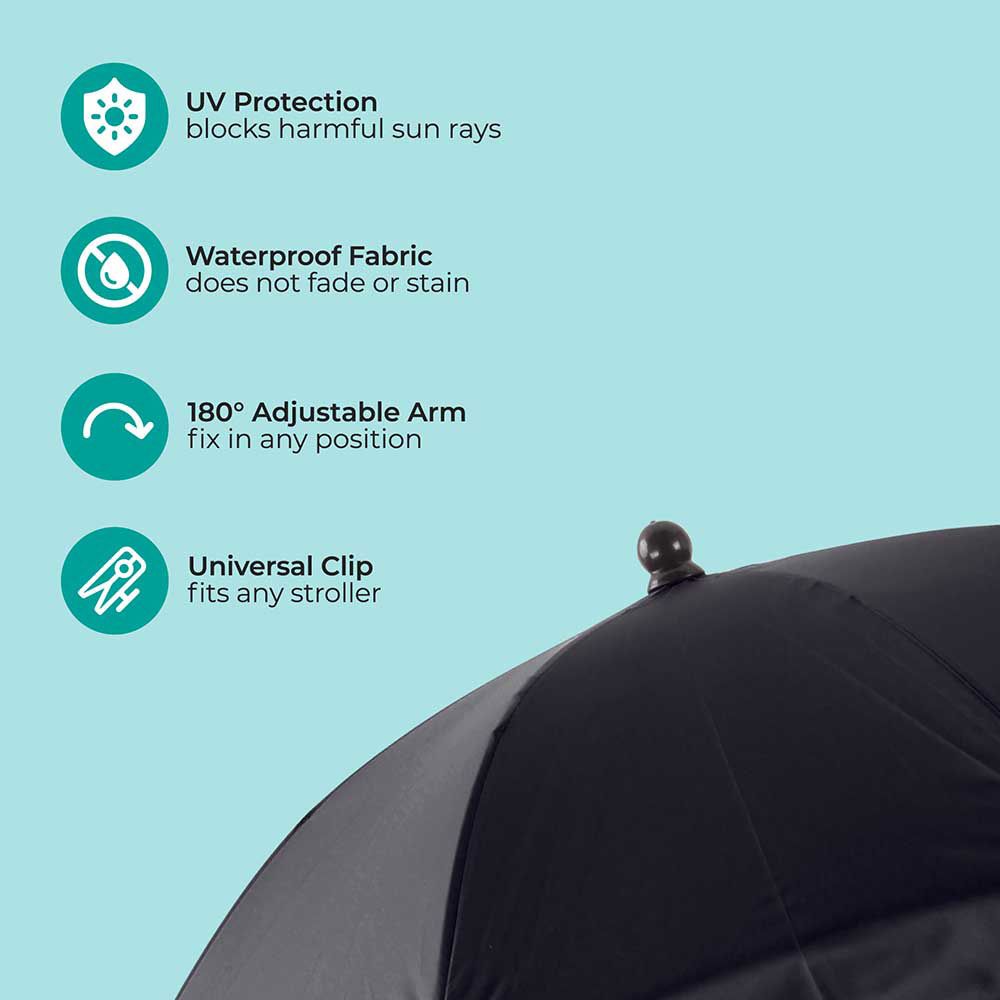 Moon - Waterproof Baby Stroller Umbrella w/ Adjustable Arm - Black