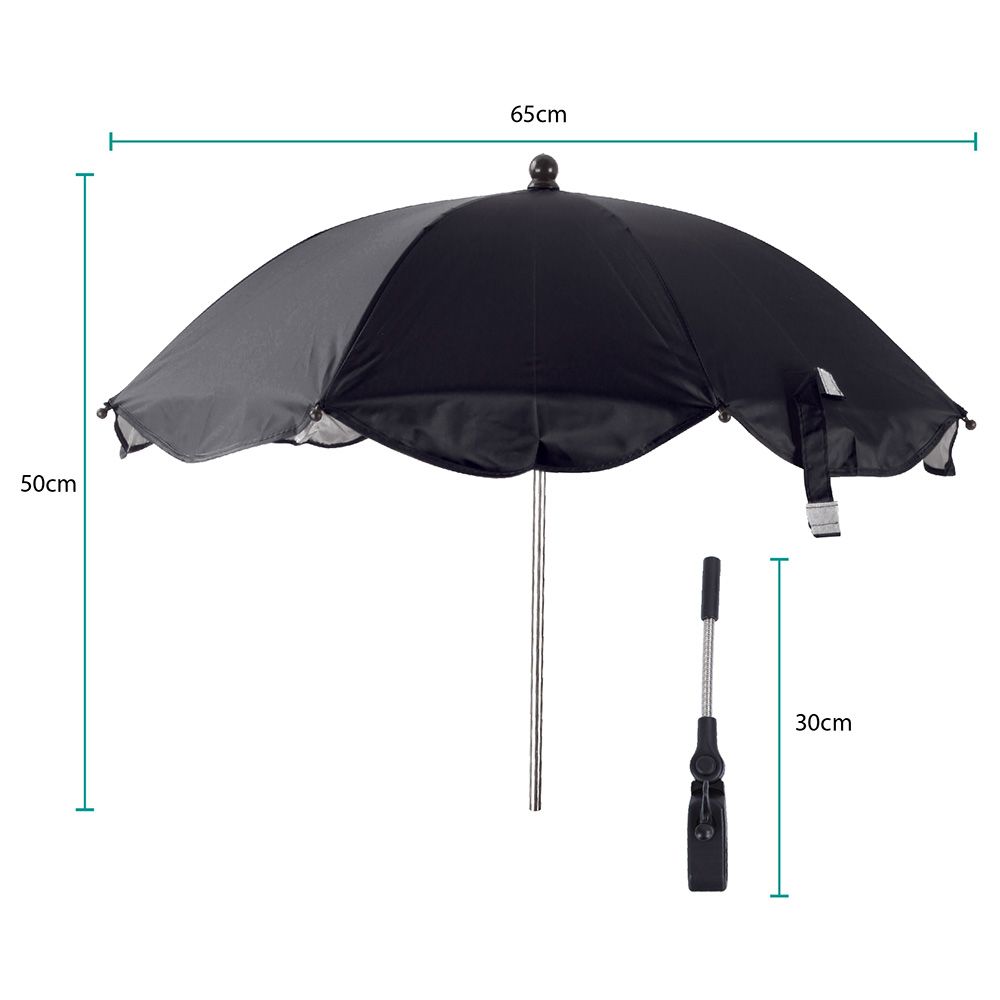 Moon - Waterproof Baby Stroller Umbrella w/ Adjustable Arm - Black