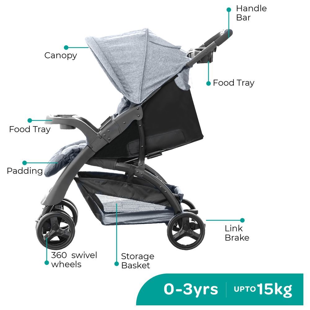 Moon - Aria Baby Travel Stroller - Dark Grey