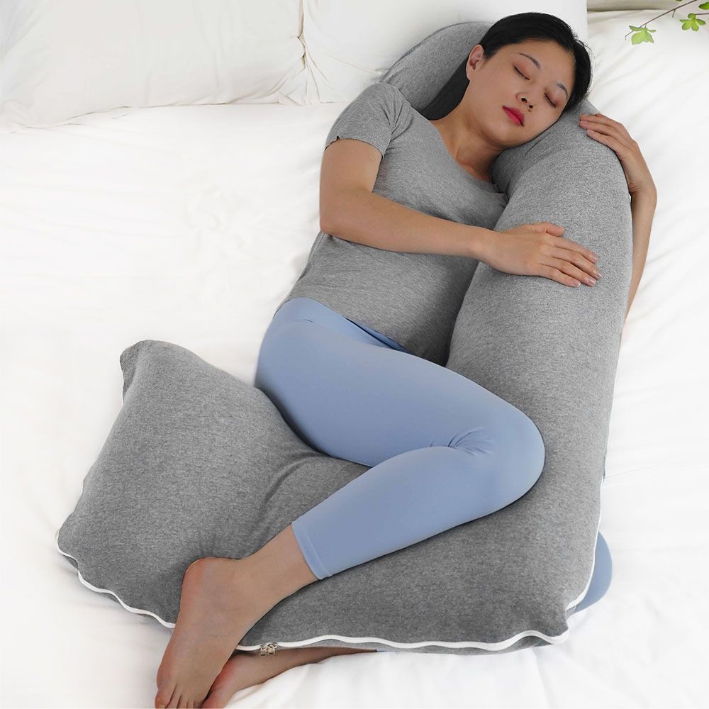 Moon - Organic J Shaped Maternity Pillow - Light Grey