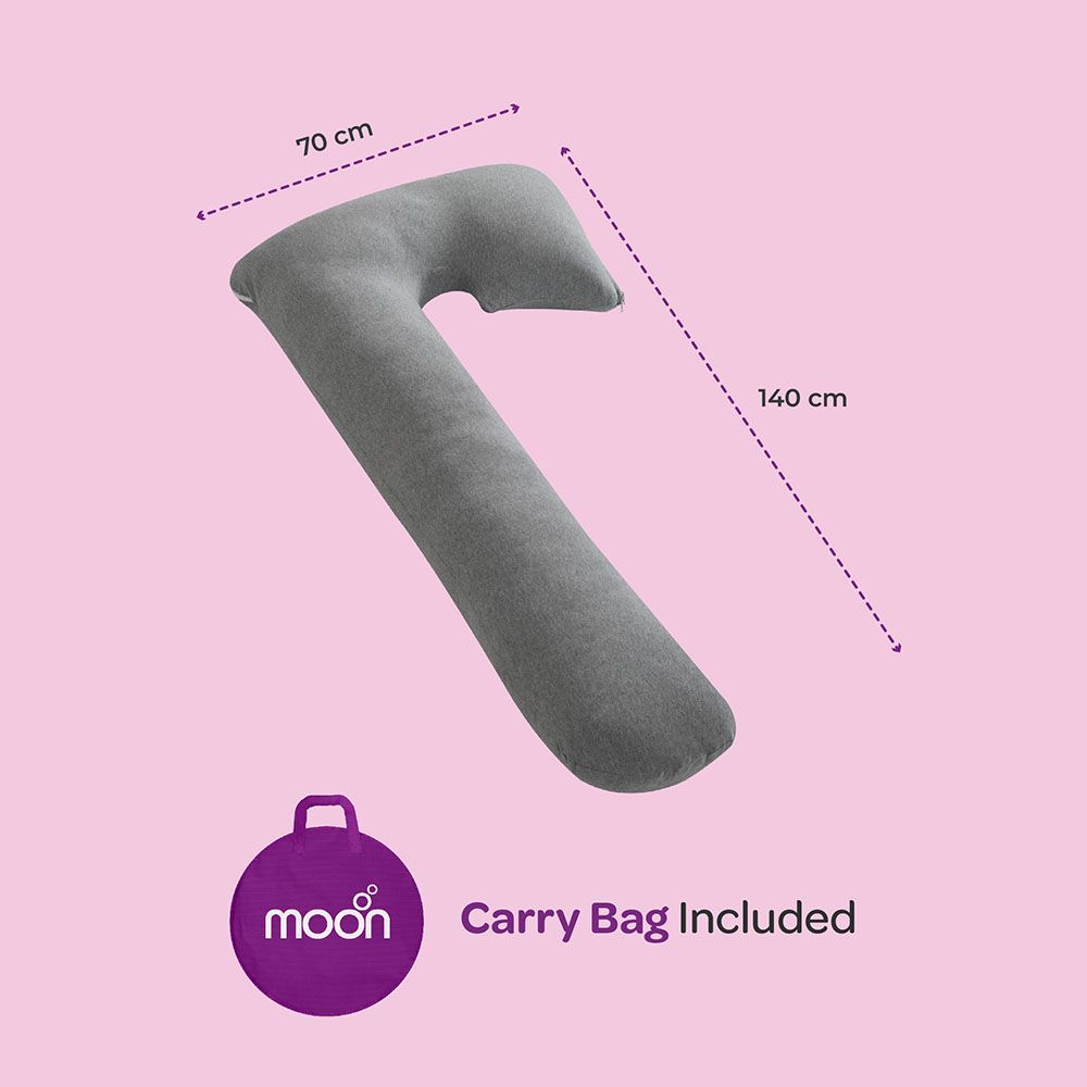 Moon - Organic J Shaped Maternity Pillow - Light Grey