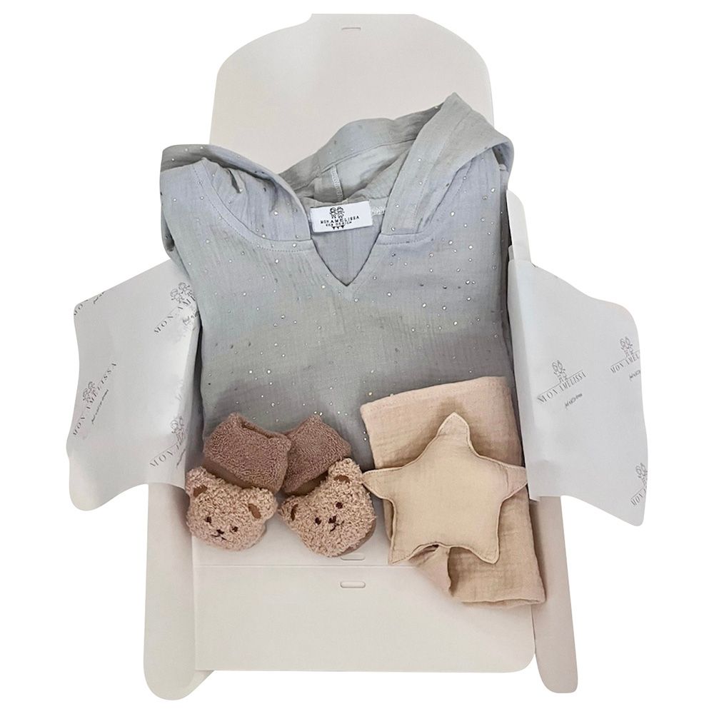 Mon.Amelissa - Personalised Arabic Ramadan Hooded Poncho - Dusty Blue/Gold