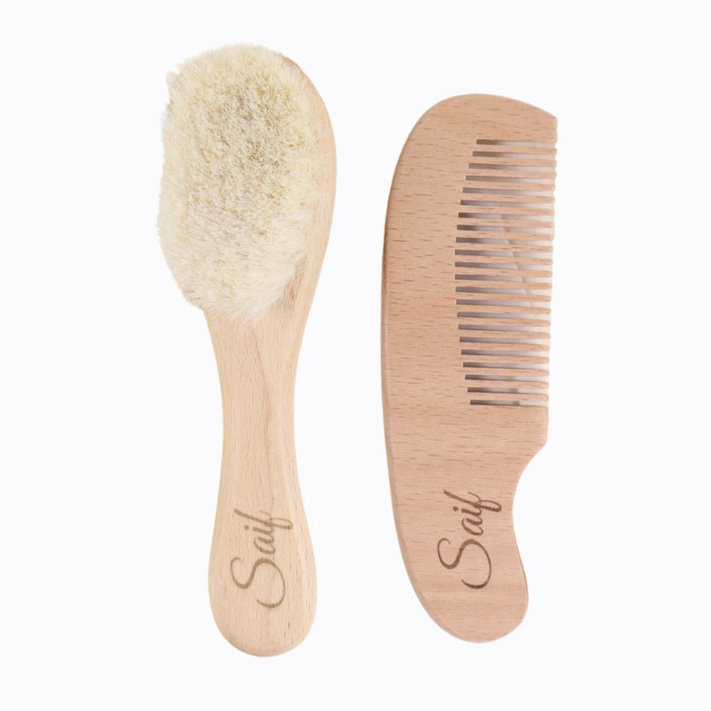 Mommy's Charms - Personalized Natural Baby Wooden Hair Brush Set