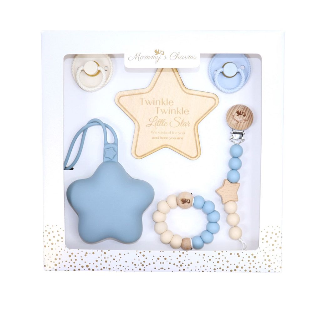 Mommy's Charms - Personalized Ultimate Pacifier Baby Gift Set - 6 Pcs - Blue