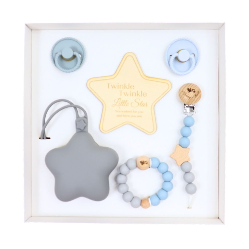 Mommy's Charms - Personalized Ultimate Pacifier Baby Gift Set - 6 Pcs - Grey