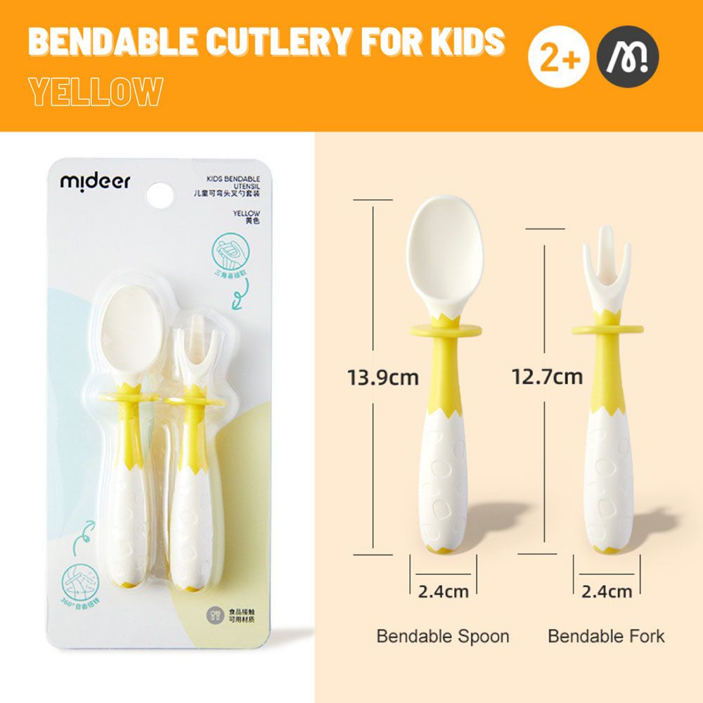 Mideer - Bendable Cutlery For Kids - 2pcs - Yellow