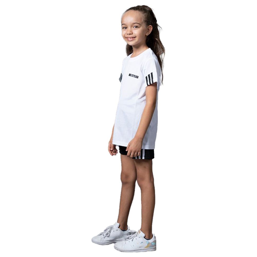 Mei Stylish - 2pc-Set - Active Wear T-Shirt And Shorts - White