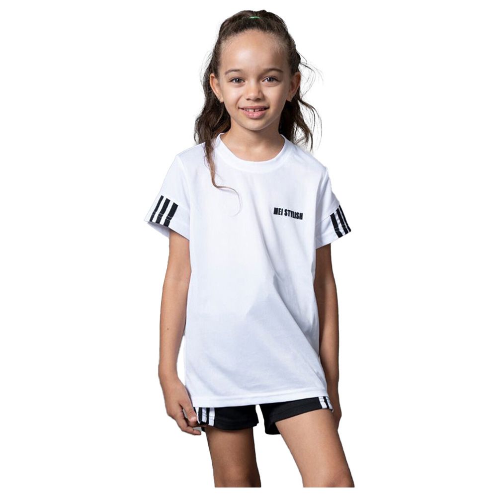 Mei Stylish - 2pc-Set - Active Wear T-Shirt And Shorts - White