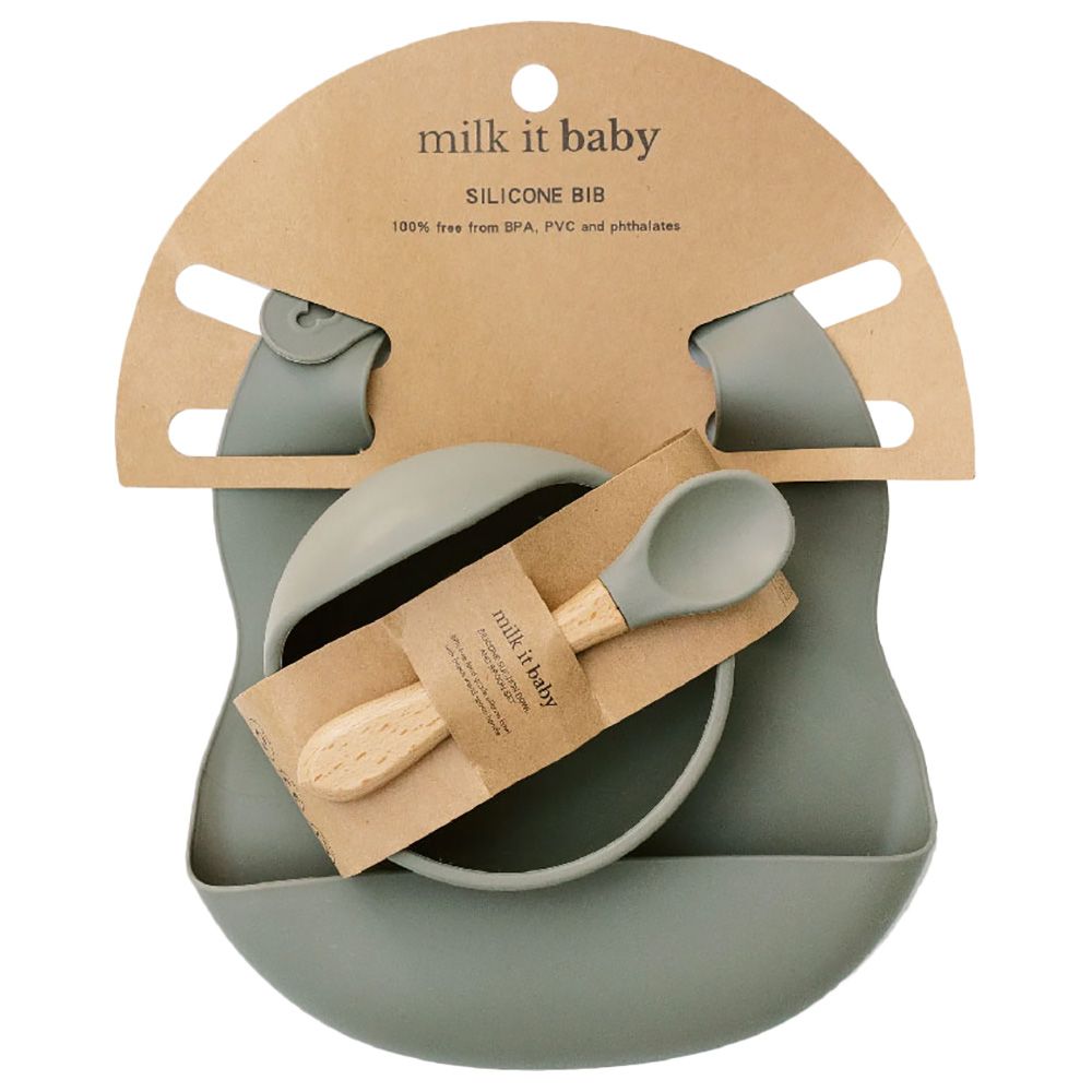 Milk It Baby - Bib And Bowl Set - Army Green