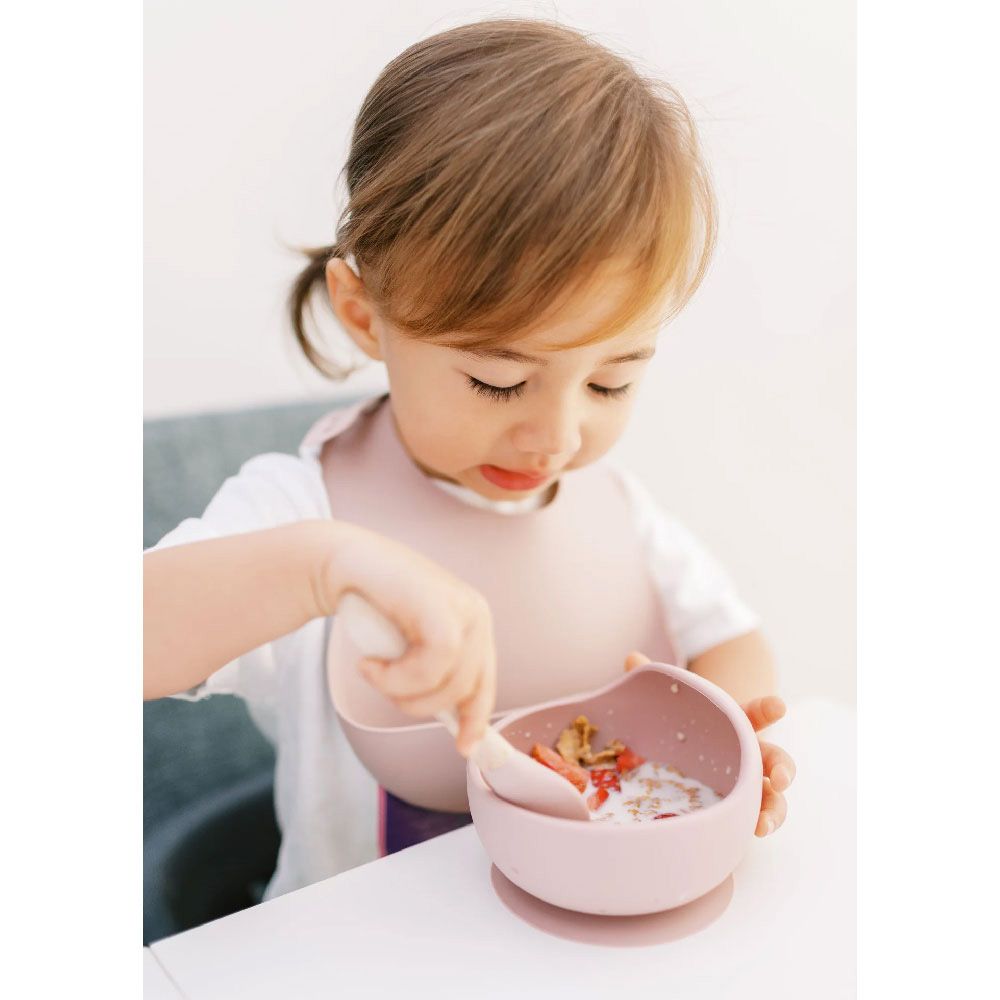 Milk It Baby - Bib And Bowl Set - Dusty Pink