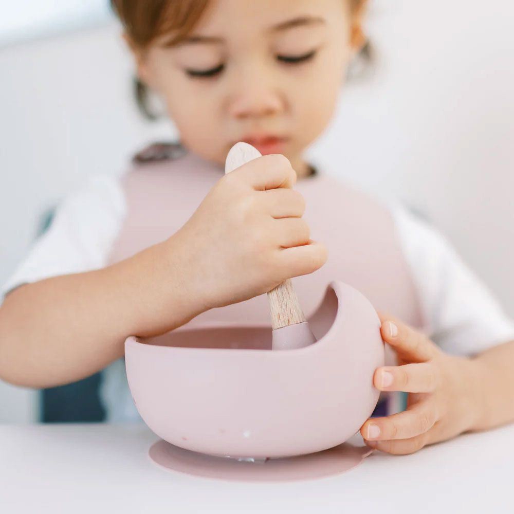 Milk It Baby - Bib And Bowl Set - Dusty Pink