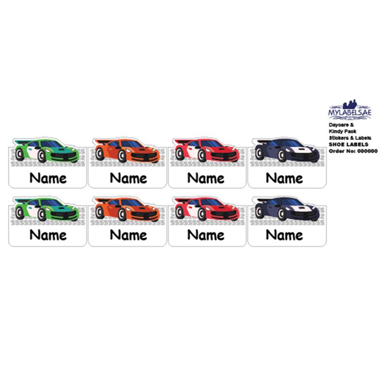 Mylabels - Personalized Shoe Labels - Race Car - Pack of 12