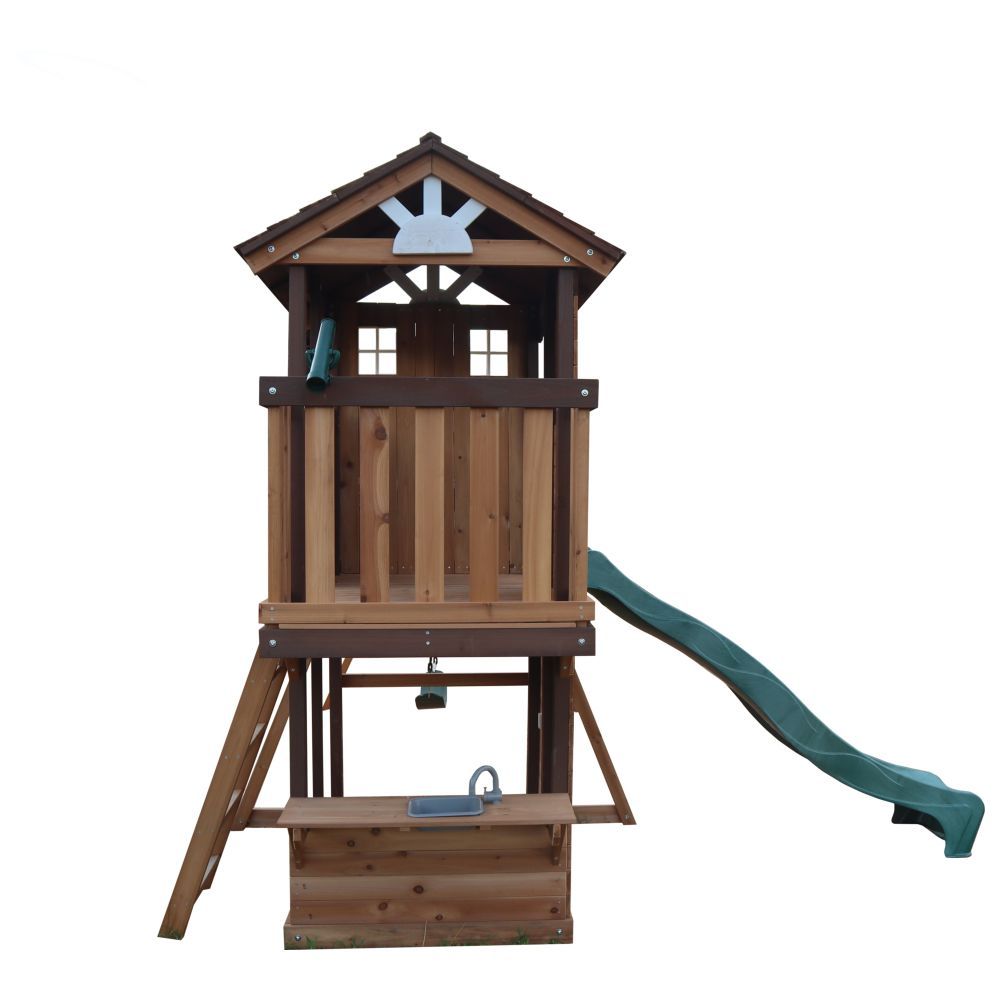 Mountpeak - Elbrus Swing Set And Playhouse With Wooden Roof