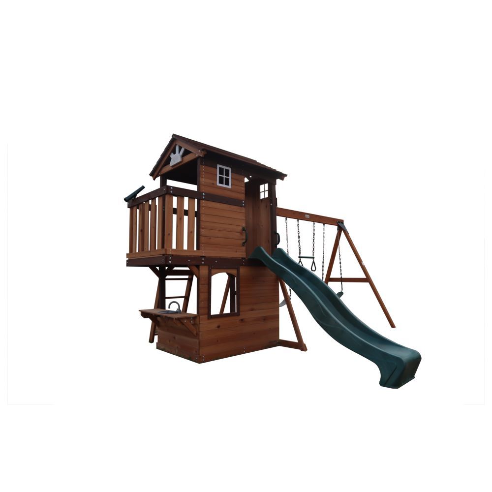 Mountpeak - Elbrus Swing Set And Playhouse With Wooden Roof