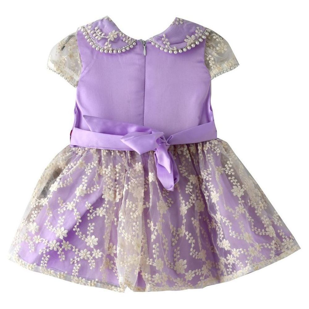 Smart Baby - Short Sleeves Printed Dress - Purple