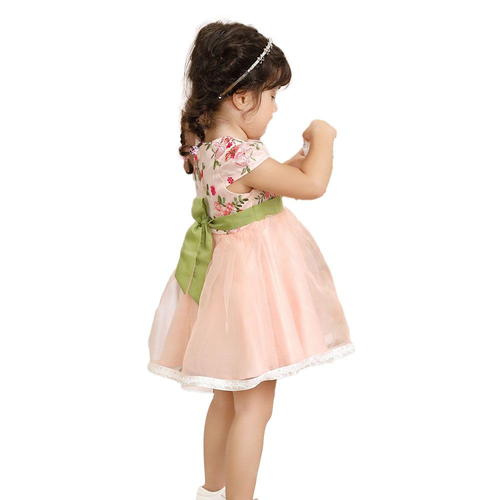 Smart Baby - Short Sleeves Printed Dress - Pink