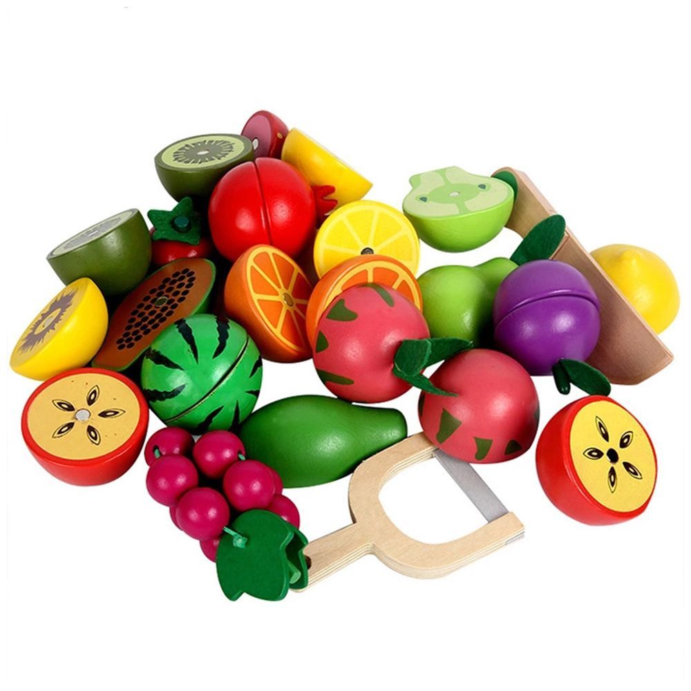 Little Angel - Kids Wooden Toy Fruits & Vegetables In Basket Set