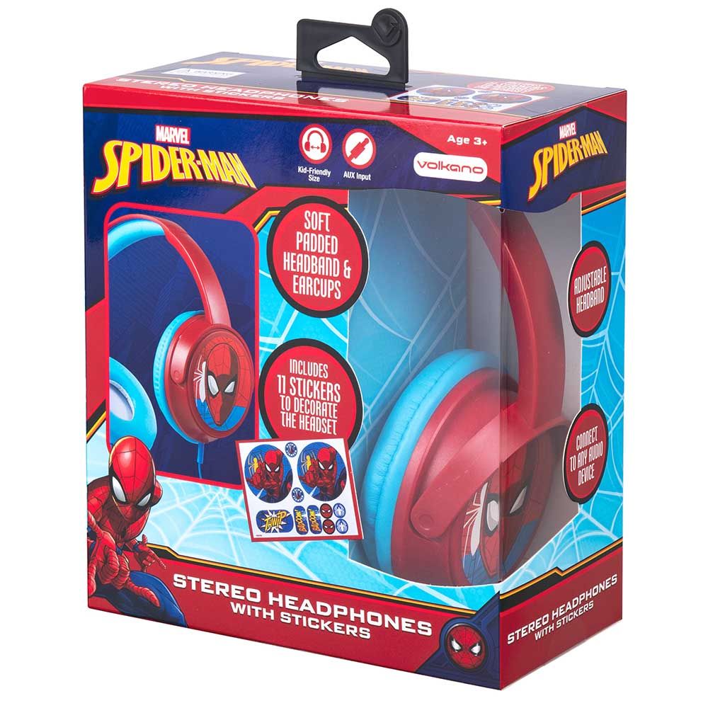 Volkano - Marvel Spiderman Stereo Headphones With Padded Ear Cups And 11 Stickers