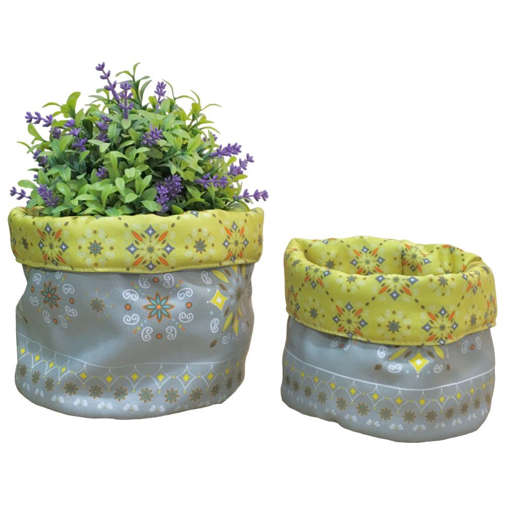 Aiida - Double Face Fabric Boxes - Grey/Yellow - Pack of 2