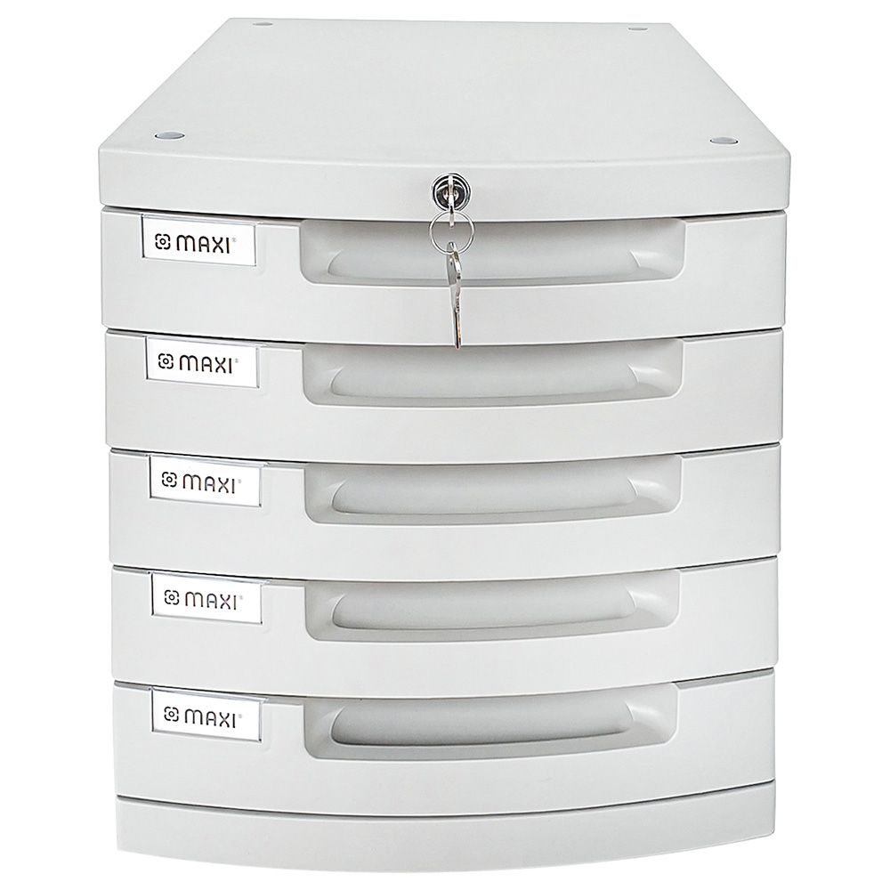 Maxi - Plastic Storage Cabinet With Lock & 5 Drawers - Grey