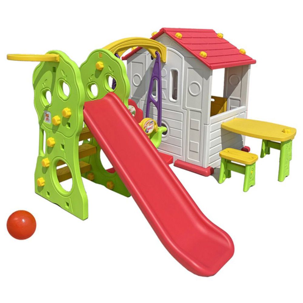 Myts - Korean Playhouse Game w/ Swing Slide & Table Chair - Red