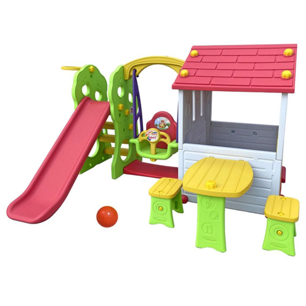 Myts - Korean Playhouse Game w/ Swing Slide & Table Chair - Red