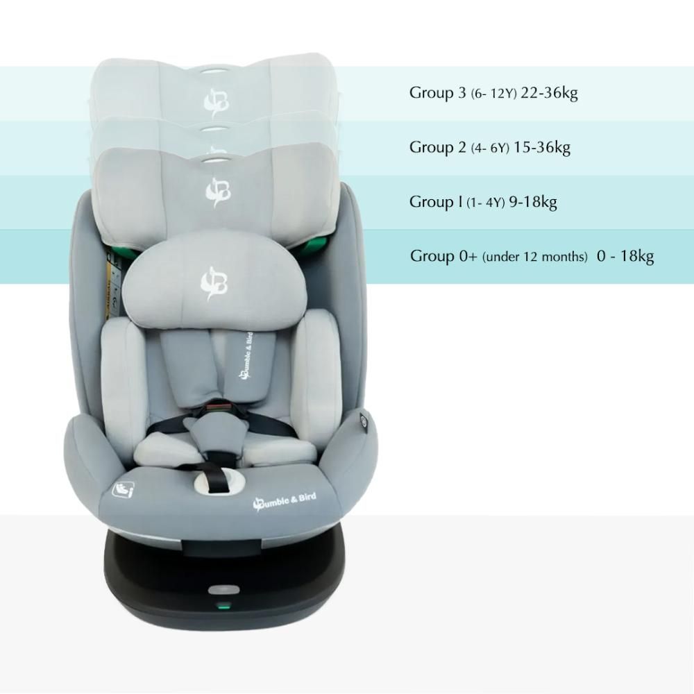 Bumble & Bird - Robin 360 Rotation ISOFIX Car Seat - Grey - Group 0+/1/2/3 