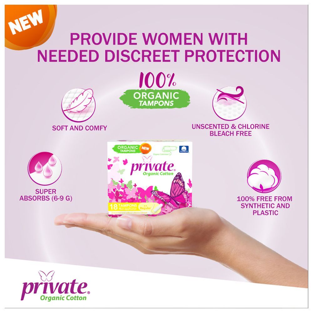 Private - Organic Non Applicator Tampon - Regular - 18pcs