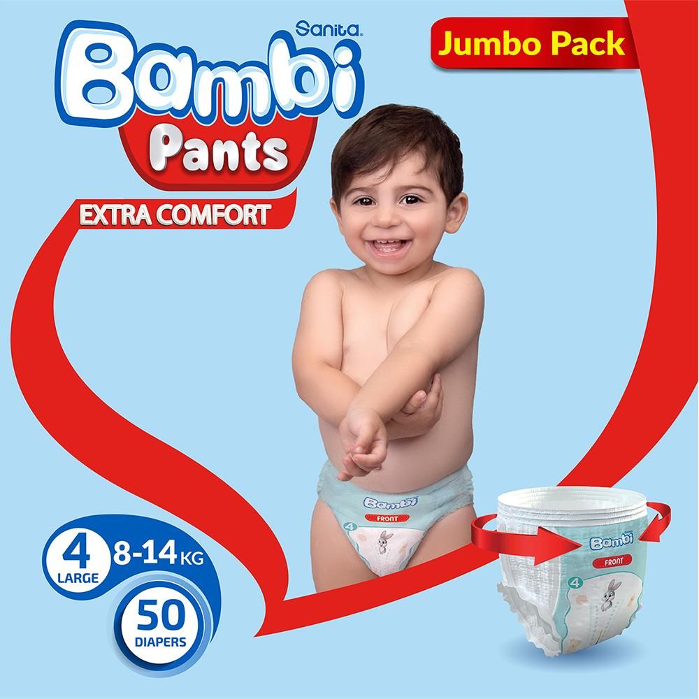 Sanita Bambi - Pants Jumbo Pack Size 4 Large 8-14KG 50 Count