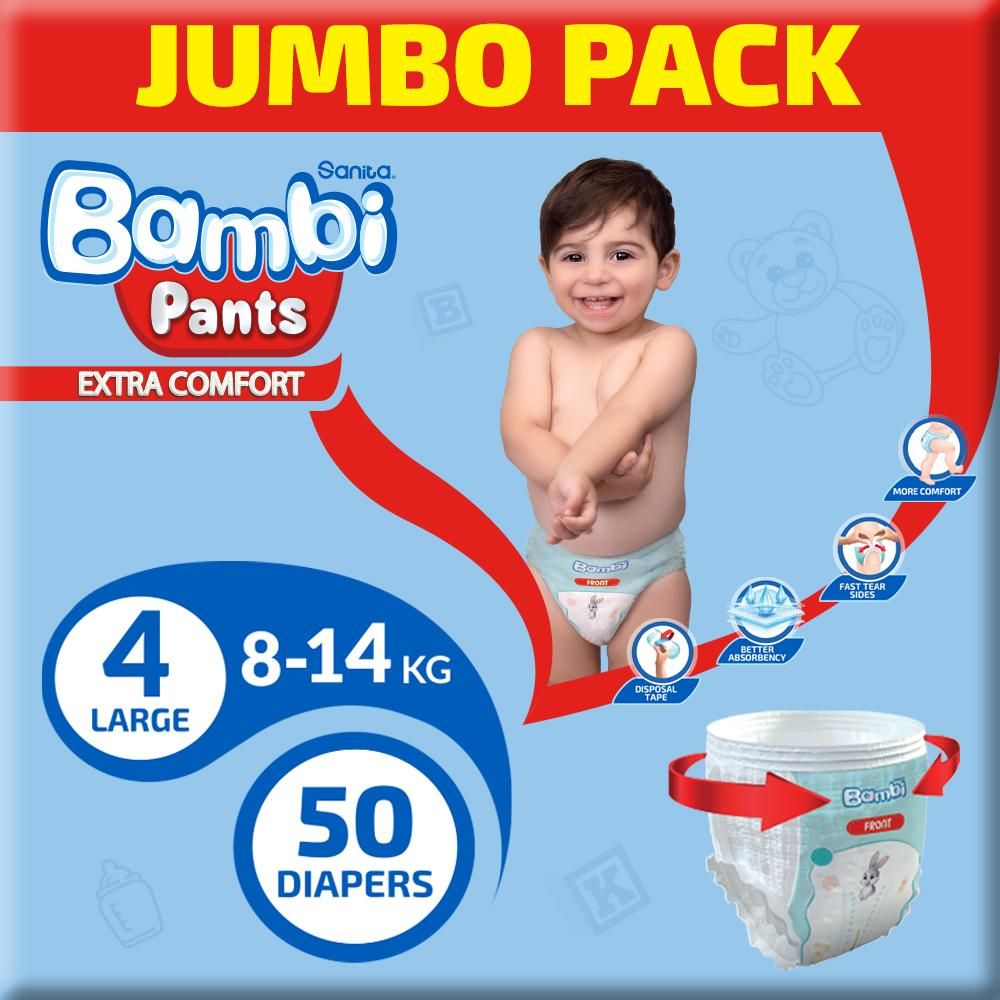 Sanita Bambi - Pants Jumbo Pack Size 4 Large 8-14KG 50 Count