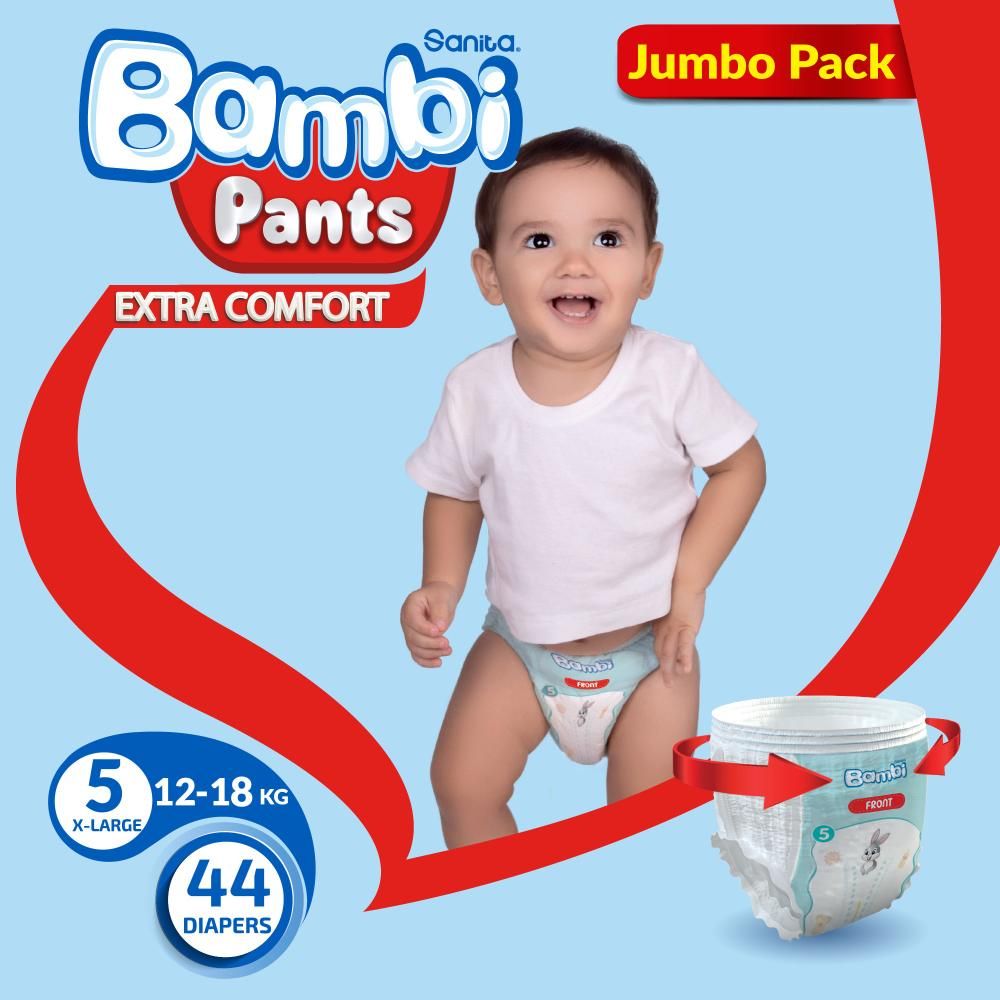 Sanita Bambi - Pants Jumbo Pack Size 5 XL 12-18 KG 44 Count