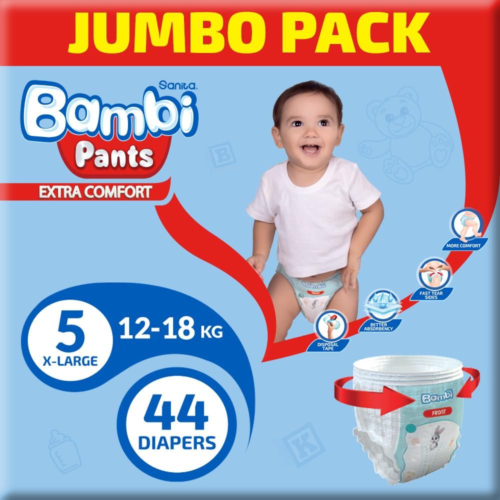 Sanita Bambi - Pants Jumbo Pack Size 5 XL 12-18 KG 44 Count