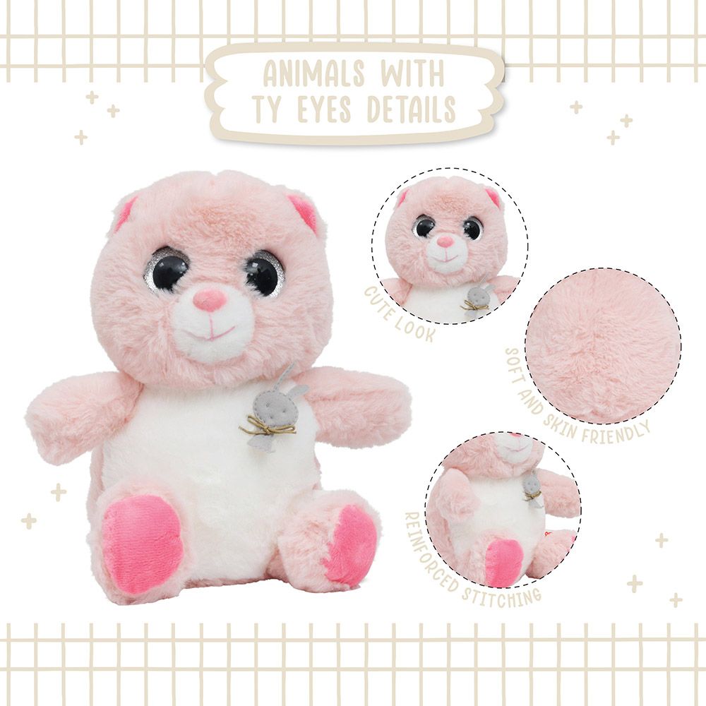 Toto Toys - Plush Soft Toy - TY Eyes Bear - Pink - 23 cm