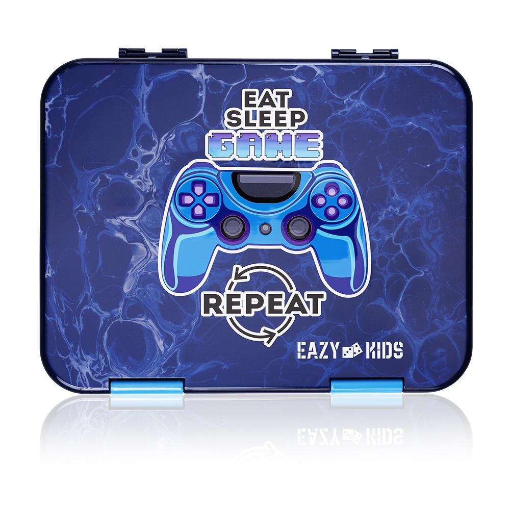 Eazy Kids - 4-5 Compartments Bento Lunch Box w/ Sandwich Cutter Set 1050ml - Eat Sleep Game