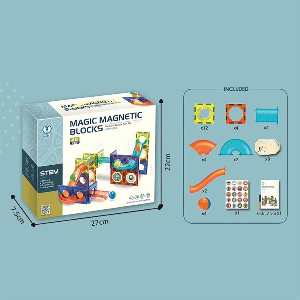 Little Learners - Magnetic Block And Marble Run Set 40pcs