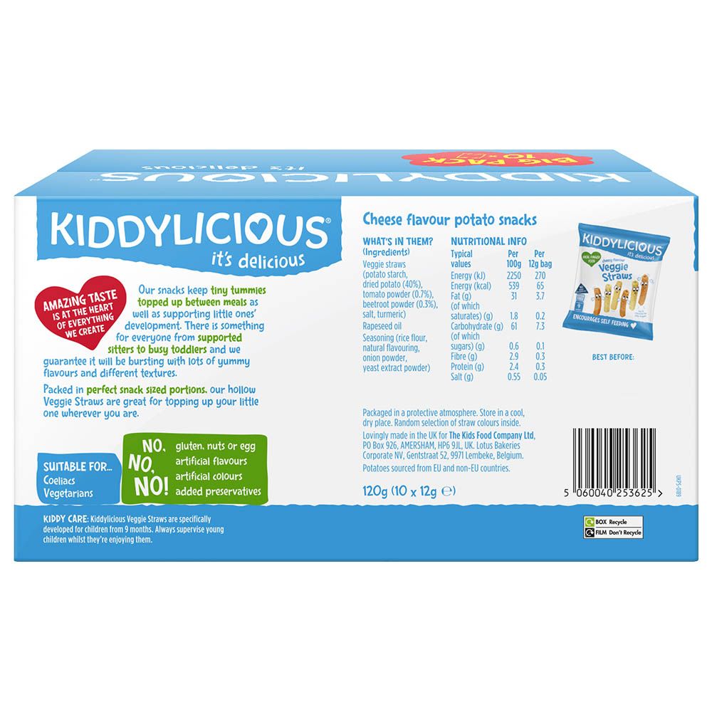 Kiddylicious - Cheesy Veggie Straws Pack Of 10