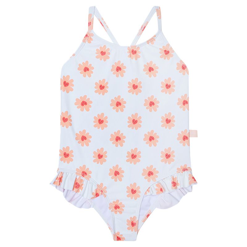 Swim Essentials - Flower Hearts All Over Girls Bathing Suit - White