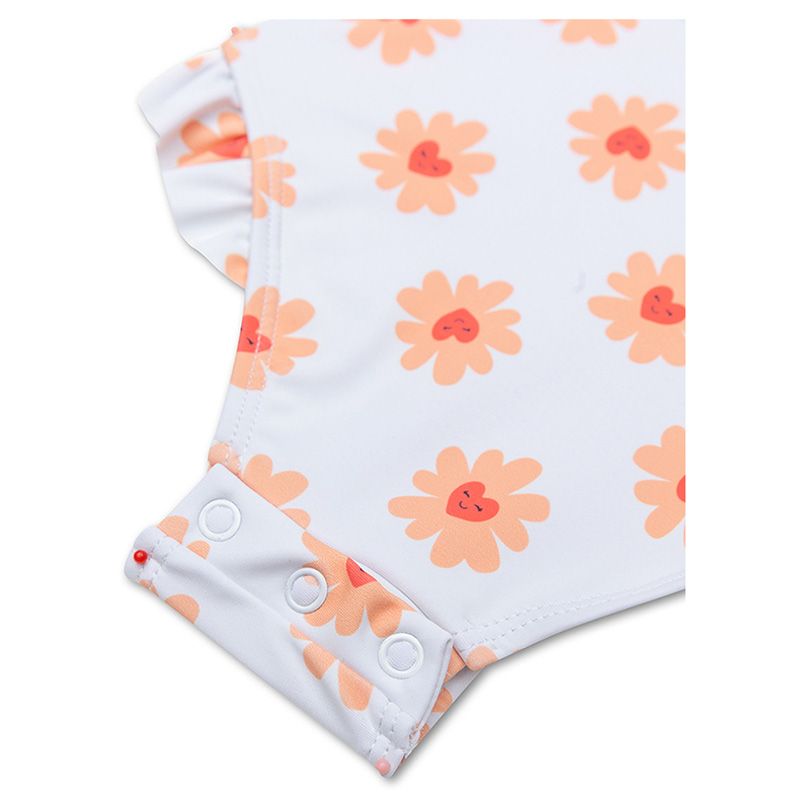 Swim Essentials - Flower Hearts All Over Girls Bathing Suit - White