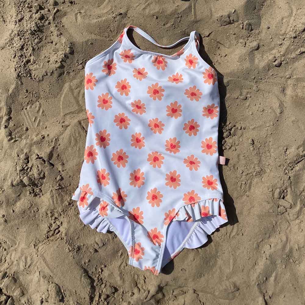 Swim Essentials - Flower Hearts All Over Girls Bathing Suit - White