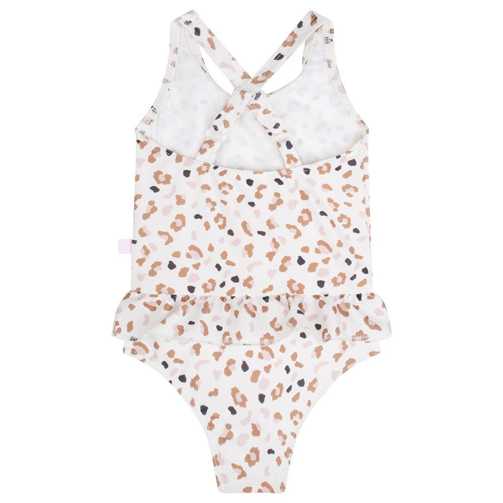 Swim Essentials - Kaki Leopard All Over Girls Bathing Suit - Off-White