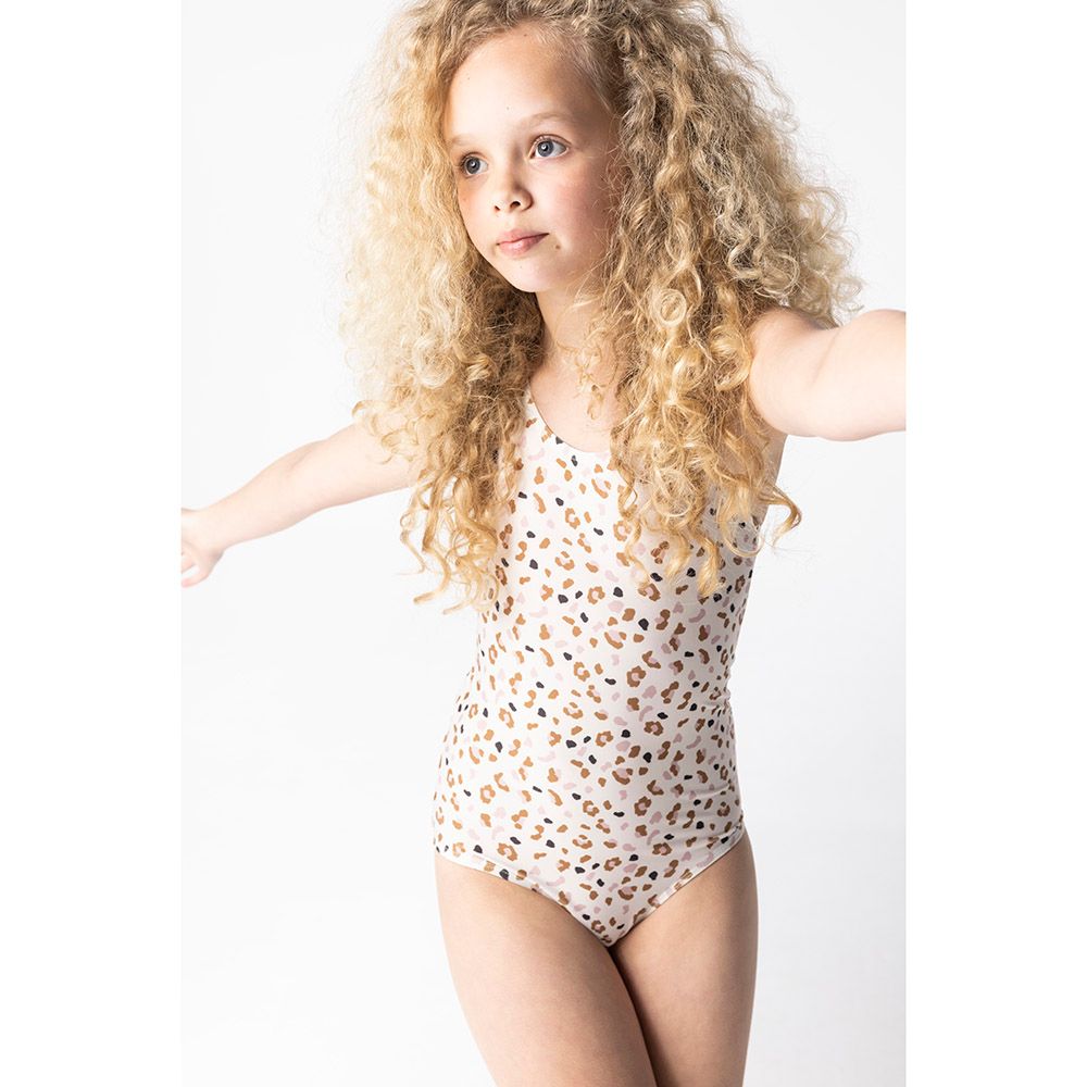 Swim Essentials - Kaki Leopard All Over Girls Bathing Suit - Off-White