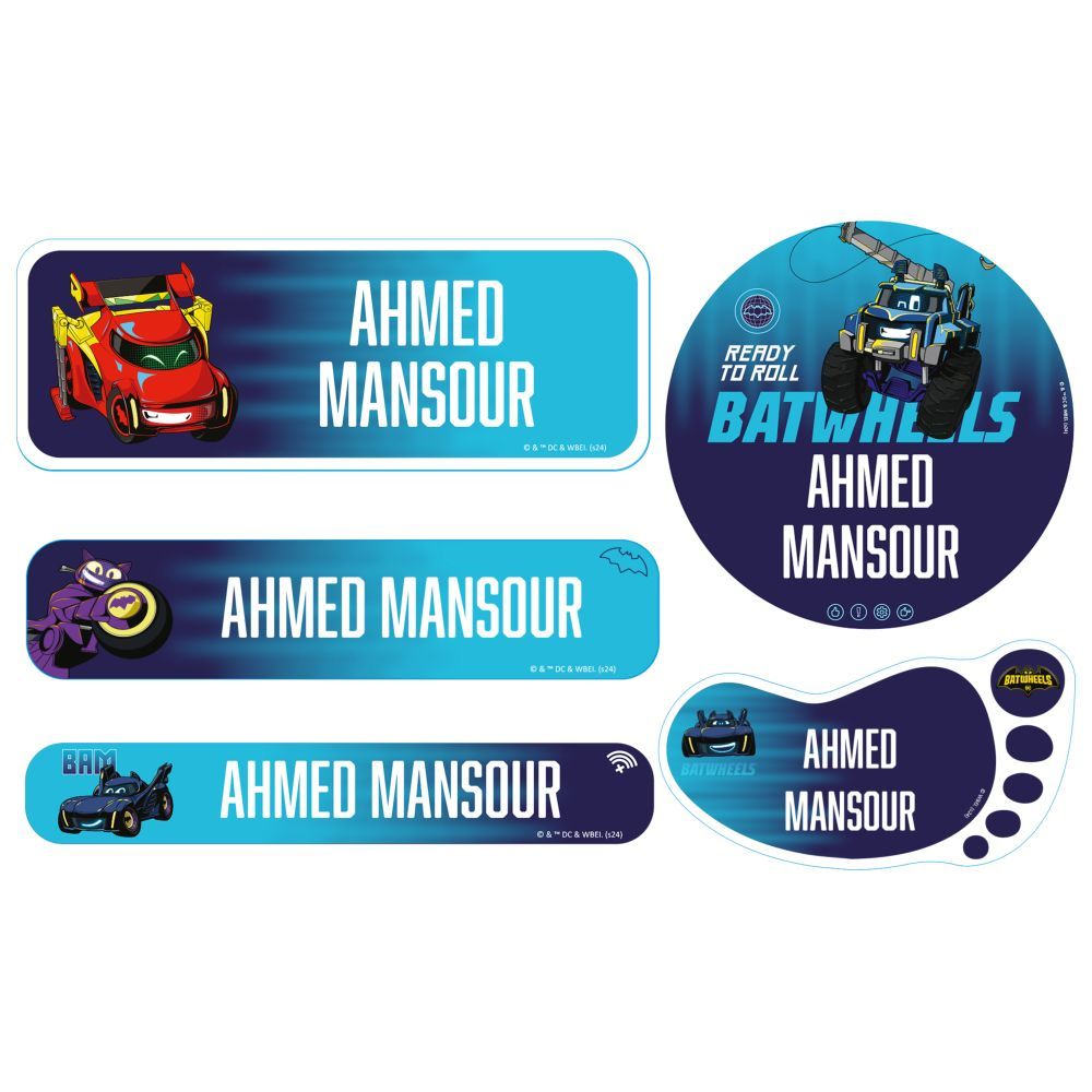 Essmak - Personalised Batwheels Labels - Blue - 74pcs