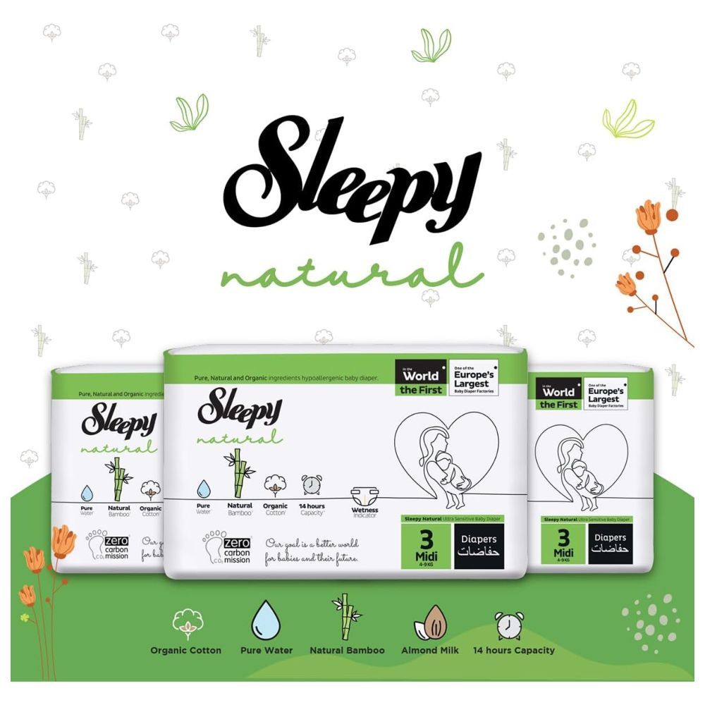 Sleepy - Natural Baby Dry Diapers - Size 3 - 4-9 Kg - 170 Count