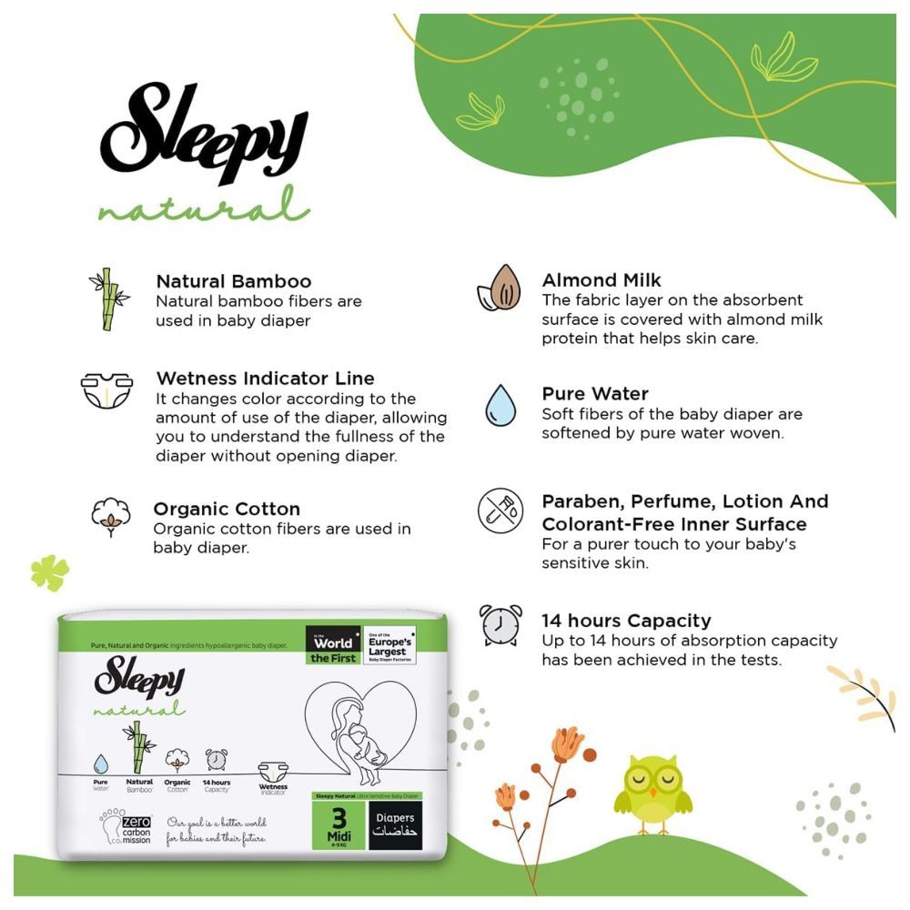 Sleepy - Natural Baby Dry Diapers - Size 3 - 4-9 Kg - 170 Count