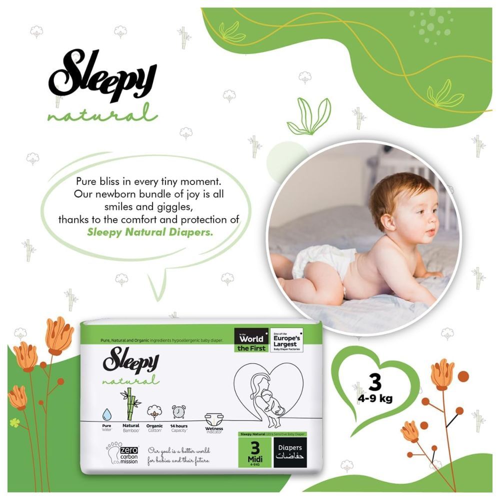 Sleepy - Natural Baby Dry Diapers - Size 3 - 4-9 Kg - 170 Count