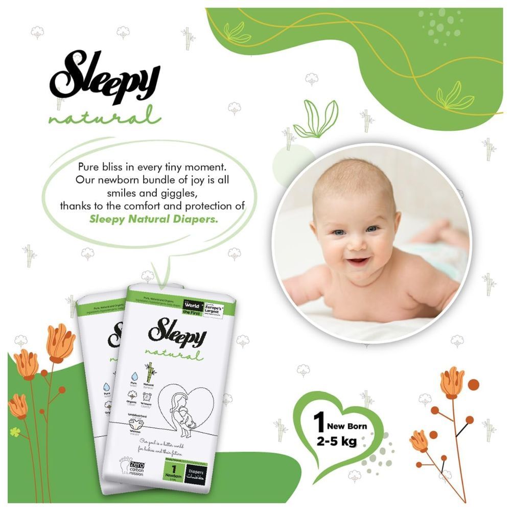 Sleepy - Natural Baby Dry Diapers - Size 1 - 2-5 Kg - 40 Count