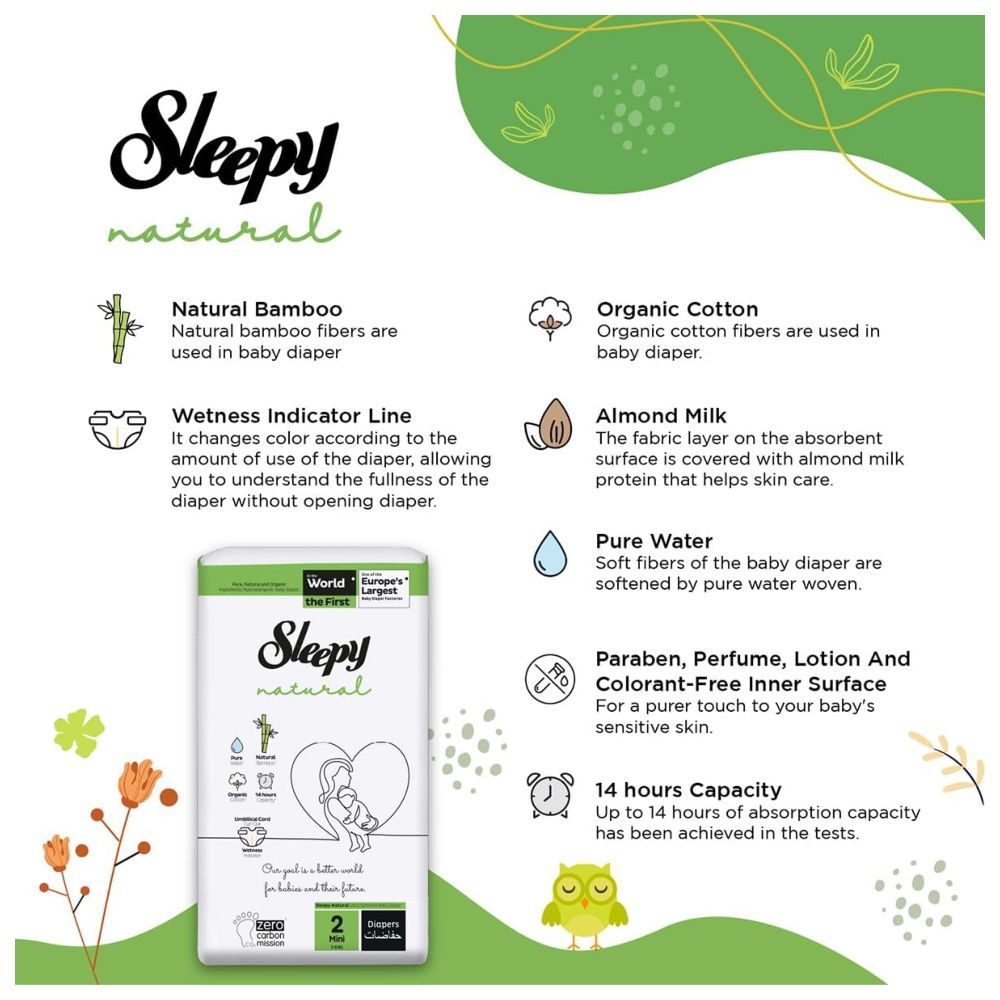 Sleepy - Natural Baby Dry Diapers - Size 2 - 3-6 Kg - 42 Count