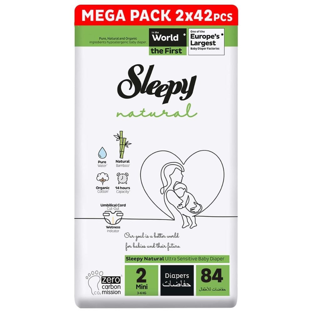 Sleepy - Natural Baby Dry Diapers - Size 2 - 3-6 Kg - 84 Count