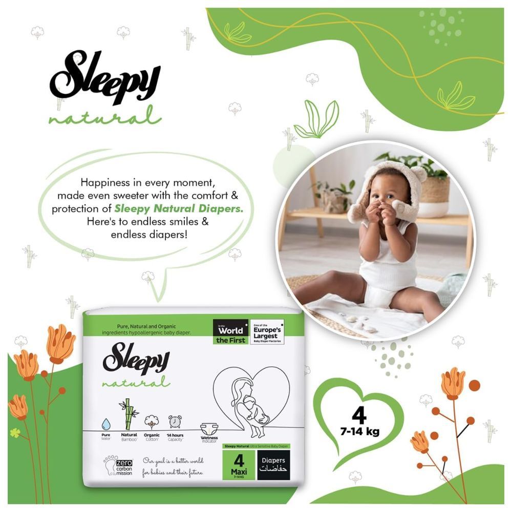 Sleepy - Natural Baby Dry Diapers - Size 4 - 7-14 Kg - 150 Count