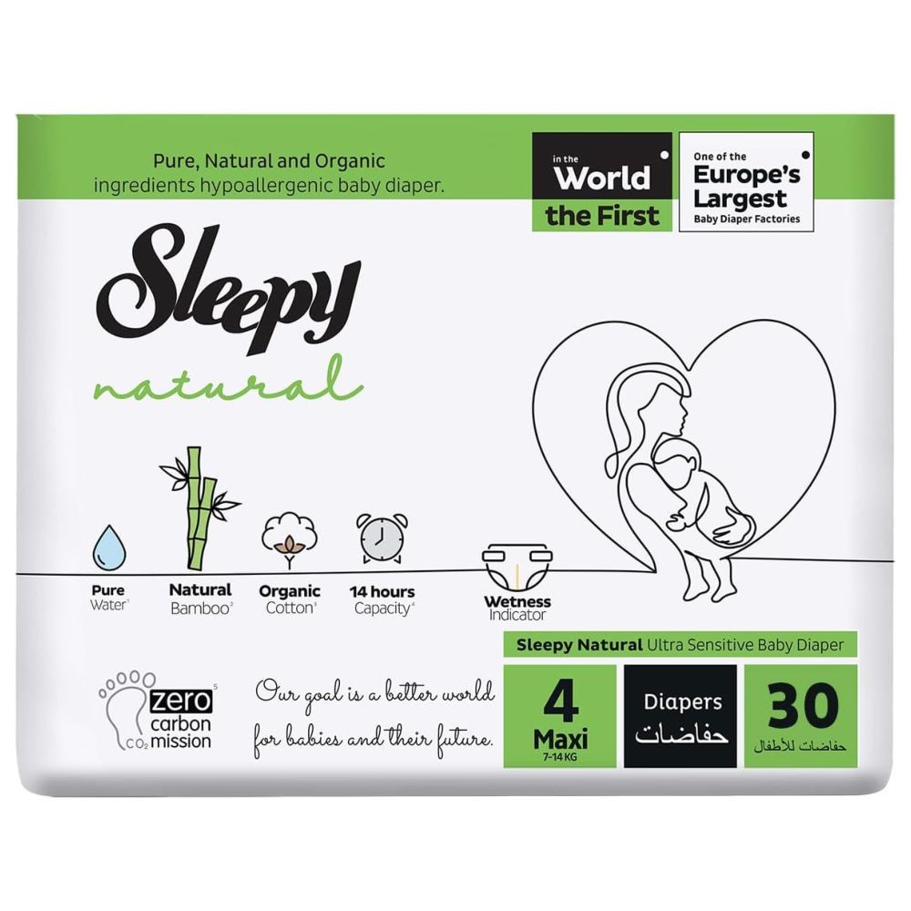 Sleepy - Natural Baby Dry Diapers - Size 4 - 7-14 Kg - 30 Count